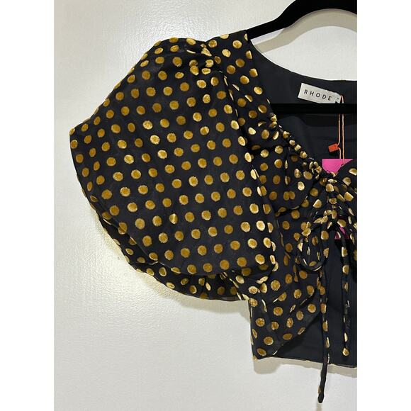 Rhode Resort Lana Top Size 0 XS NWT Dot Jacquard Print Puff Sleeves Tie Keyhole - Picture 4 of 13